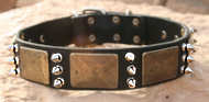 Shar Pei Spiked Leather Dog Collar with massive bras plates+3 spikes C84