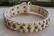 Shar Pei Thre Rows Leather Dog Collar &Pyramids &Studs-Studded dog collar