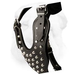 Full Grain Leather Dog Walking Harness with Pyramids'Decoration