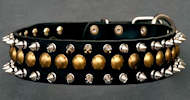 Shar Pei 3 Rows Leather Spiked and Studded Dog Collar