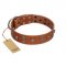 "Road Rider" FDT Artisan Tan Leather Sharpei Collar with Old Silver-like Skulls and Medallions