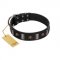 "Pirates' Symbol" Fashionable FDT Artisan Black Leather Sharpei Collar with Silver-Like Plates and Gold-Like Skulls