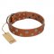 "Ancient Symbol" Trendy FDT Artisan Tan Leather Sharpei Collar with Silver- and Gold-Like Studs