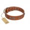 "Brave Spirit" Handmade FDT Artisan Designer Tan Leather Sharpei Collar with Shields