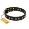 "Rhomb Style" FDT Artisan Decorated Leather Sharpei Collar with Old Bronze-Plated Studs 1 1/2 inch (40 mm) Wide