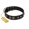 "Tricky Ricky" FDT Artisan Black Leather Sharpei Collar Adorned with Silver-Like Conchos