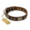 "Sparkling Bronze" FDT Artisan Genuine Leather Sharpei Collar with Bronze Look Stars and Plates