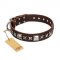 "Perfect Impression" FDT Artisan Brown Leather Shar Pei Collar with Shining Studs - 1 1/2 inch (40 mm) Wide