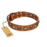 "Golden Epoch" FDT Artisan Tan Leather Sharpei Collar with Old Bronze-plated Medallions and Conchos