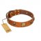 "Knights Templar" FDT Artisan Tan Leather Sharpei Collar with Skulls and Crossbones Combined with Squares