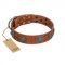 "Blue Sands" FDT Artisan Tan Leather Sharpei Collar with Silver-like Studs and Round Conchos with Stones