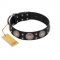 "Starry Sky" Trendy FDT Artisan Black Leather Sharpei Collar with Large Brooches