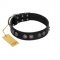 "Silver Medallions" Mod FDT Artisan Black Leather Sharpei Collar with Round Plates