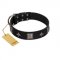 "Black Cavalier" Handmade FDT Artisan Black Leather Sharpei Collar with Silver-Like Stars and Large Plates