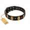 "Doggie Woggie" Designer Handmade FDT Artisan Black Leather Sharpei Collar with Ovals and Studs