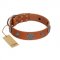 "Foxy Nature" FDT Artisan Tan Leather Sharpei Collar with Chrome Plated Brooches