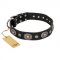 "Black Tie" FDT Artisan Leather Sharpei Collar with Old Silver-like Decorations