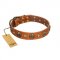 "Call of Feat" FDT Artisan Tan Leather Sharpei Collar with Old Bronze-like Studs and Oval Brooches