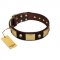 "Heavy Metal" FDT Artisan Brown Leather Sharpei Collar with Old Bronze-like Skulls and Plates