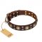 'Flower Melody' FDT Artisan Brown Leather Shar Pei Collar with Mixed Studs