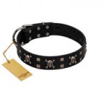 "Black Jack" Stylish Handmade FDT Artisan Black Leather Sharpei Collar