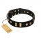 "Rare Dog" FDT Artisan Black Leather Sharpei Collar with Old Bronze-like Dotted Studs and Tiles