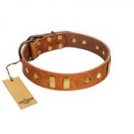 "Woofy Dawn" FDT Artisan Tan Leather Sharpei Collar with Plates and Rhombs