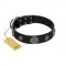 "Ad Infinitum" Durable FDT Artisan Black Leather Sharpei Collar with Chrome Plated Brooches