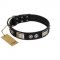 "Grand Wear" FDT Artisan Black Leather Sharpei Collar with Shining Plates and Spiked Studs