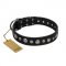 "Genteel Charm" FDT Artisan Black Leather Sharpei Collar with Silver-like Round Conchos
