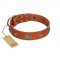 "Marine Antiques" Handmade FDT Artisan Tan Leather Sharpei Collar with Blue Stones