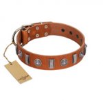 "Luxurious Necklace" FDT Artisan Tan Leather Sharpei Collar with Silver-Like Adornments