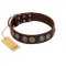 "Treasure Hunter" FDT Artisan Brown Leather Sharpei Collar with Old-Bronze-like and Silvery Medallions