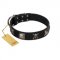 "Sea Rover" Embellished FDT Artisan Black Leather Sharpei Collar with Chrome Plated Crossbones and Plates