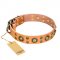 'Sophisticated Glamor' FDT Artisan Shar Pei Tan Leather Dog Collar with Fancy Old-bronze Plated Decorations