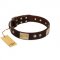 "Middle Age" FDT Artisan Brown Leather Sharpei Collar with Old Bronze-Plated Engraved Flowers and Large Plates