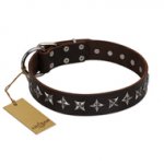 "Stars of Glory" FDT Artisan Brown Leather Sharpei Collar for Comfortable Walking