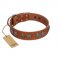 "Luxurious Life" Premium Quality FDT Artisan Tan Leather Sharpei Collar with Round Adornments