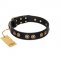 "Golden Artifact" FDT Artisan Black Leather Sharpei Collar with Old-bronze Covered Medallions