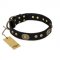 "High Fashion" FDT Artisan Studded with Plates Black Leather Sharpei Collar