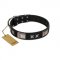 "Pitch Dark" FDT Artisan Black Leather Sharpei Collar with Stars and Plates