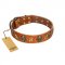 "Rockin' Doggie" FDT Artisan Tan Leather Sharpei Collar Adorned with Stars and Skulls