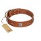 "Lucky Star" FDT Artisan Tan Leather Sharpei Collar with Silver-Like Embellishments