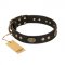 "Perfect Tracery" FDT Artisan Black Leather Sharpei Collar with Old Bronze Look Plates and Circles