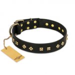 "Rhomb Style" FDT Artisan Decorated Leather Sharpei Collar with Old Bronze-Plated Studs 1 1/2 inch (40 mm) Wide