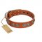 "Woofy Majesty" FDT Artisan Tan Leather Sharpei Collar with Round Silver-like Plates