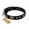 "Biker Style" FDT Artisan Black Leather Sharpei Collar with Old Bronze Look Plates and Skulls