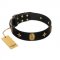 "Star Powder" FDT Artisan Black Leather Sharpei Collar with Ovals and Stars - 1 1/2 inch Wide