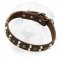 Wide Leather Buckle Collar with Staggered-Order Metal Ornament for Shar Pei