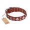 "Magic Squares" FDT Artisan Tan Leather Sharpei Collar with Silver-like Decor